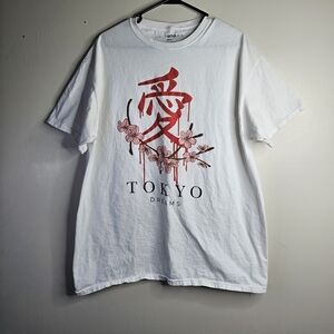 Fashion Nova White Tee with Red and Pink Graphic